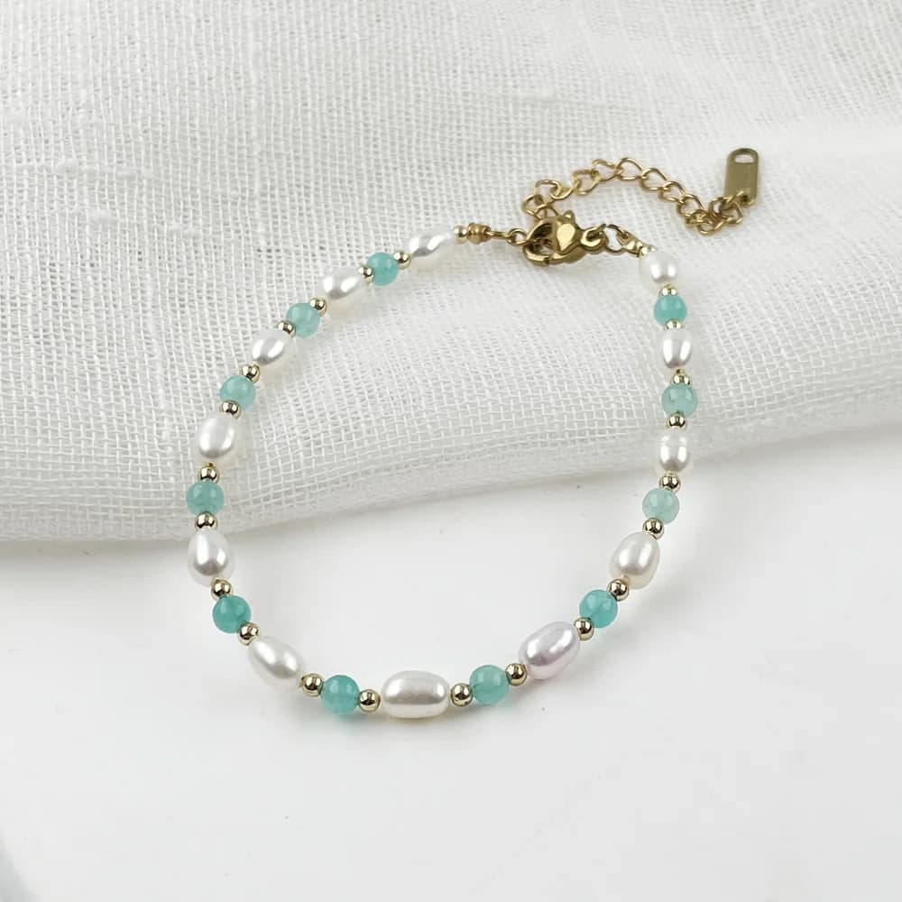 Eleganti Braccialetti di Perle d'Acqua Dolce Naturali con Piccole Perle Rotonde di Cristallo e Agata, Bracciale con Charm, Regalo per Amici e Coppie