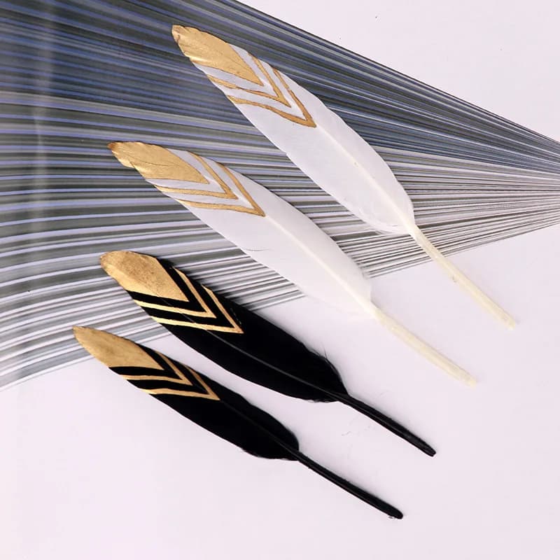 Hard Stick Natural Goose Feathers for Needlework Dream Catcher Black Gold Feather Crafts Jewelry Accessories Diy Decor Plumas