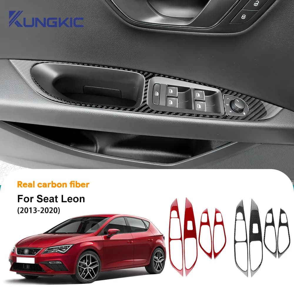 Reale Morbida Fibra di Carbonio Adesivo Per Seat Leon MK3 2013 2014 2015 2016 2017 2018 2019 2020 LHD RHD Finestra di Automobile Ascensore Pannello Interno