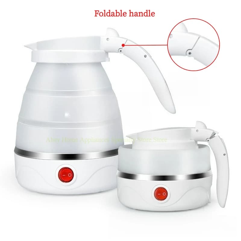 Silicone Foldable Electric Kettle 0.6L Upgraded Foldable Handle Portable Travel Water Kettle Auto Power Off for Dorm Hotel Trip