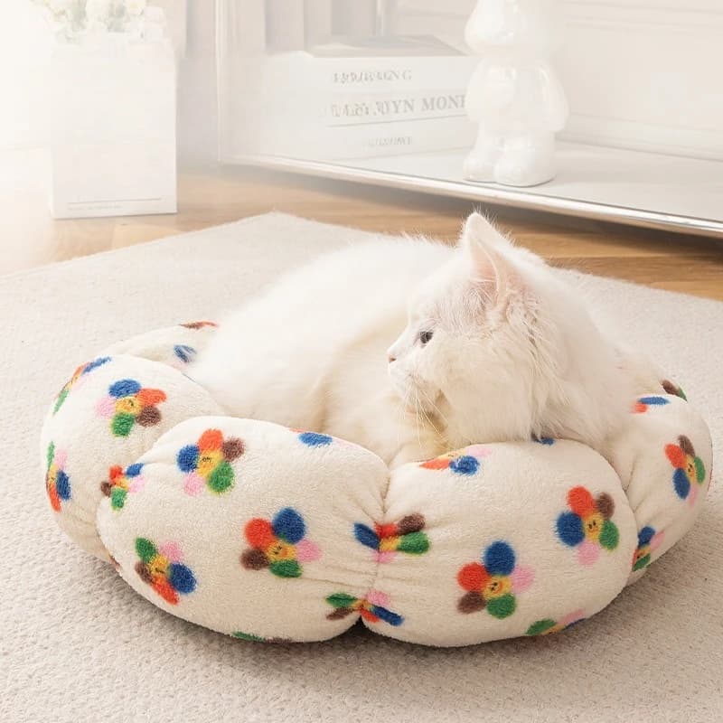 Letto invernale caldo per gatti, design floreale, casa per animali domestici, per gatti, cani, tutte le stagioni, accogliente e sicuro