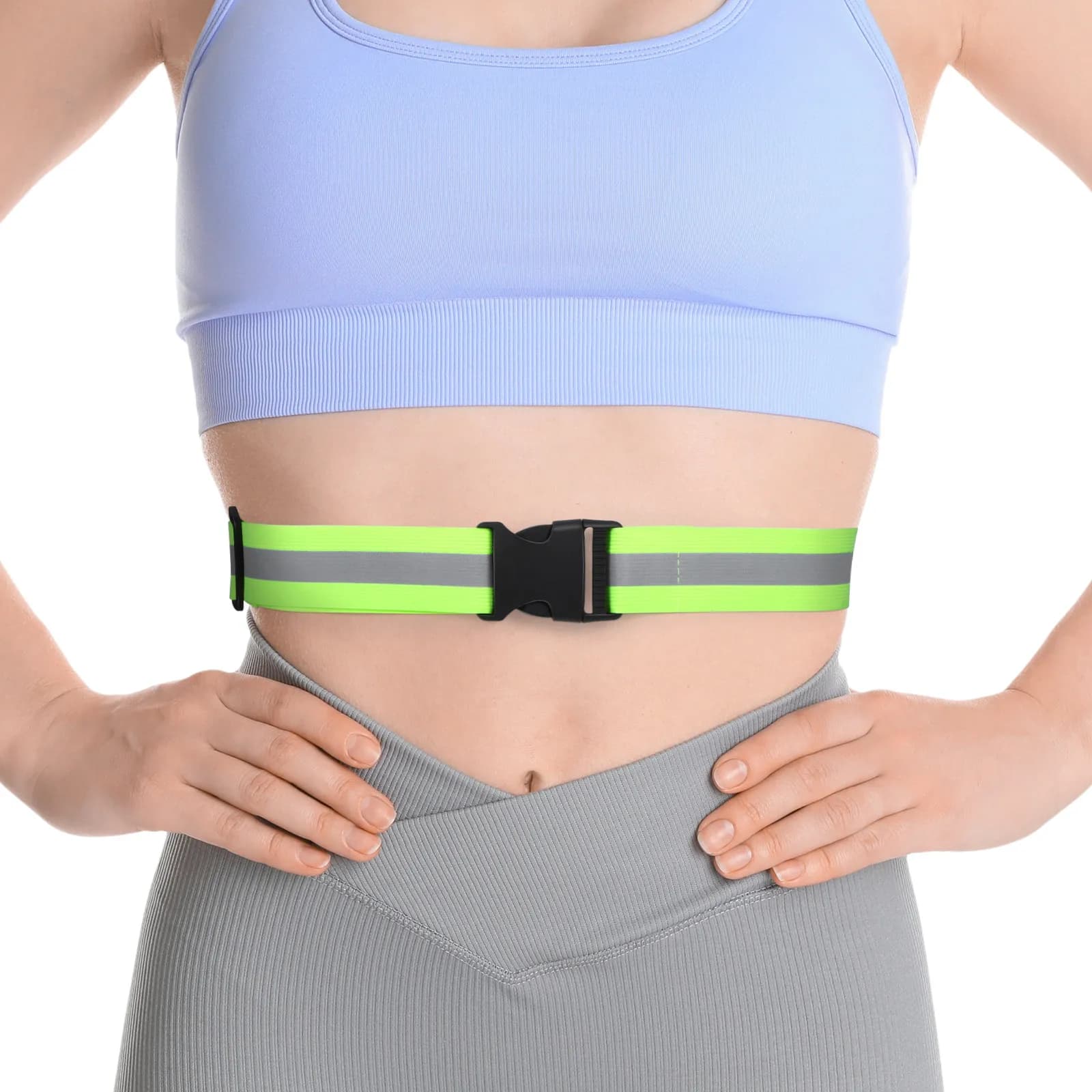 Safety Reflective Belt Fluorescent Green Elastic Adjustable High Visibility 360 Degree Reflective Waistband for Running Cycling