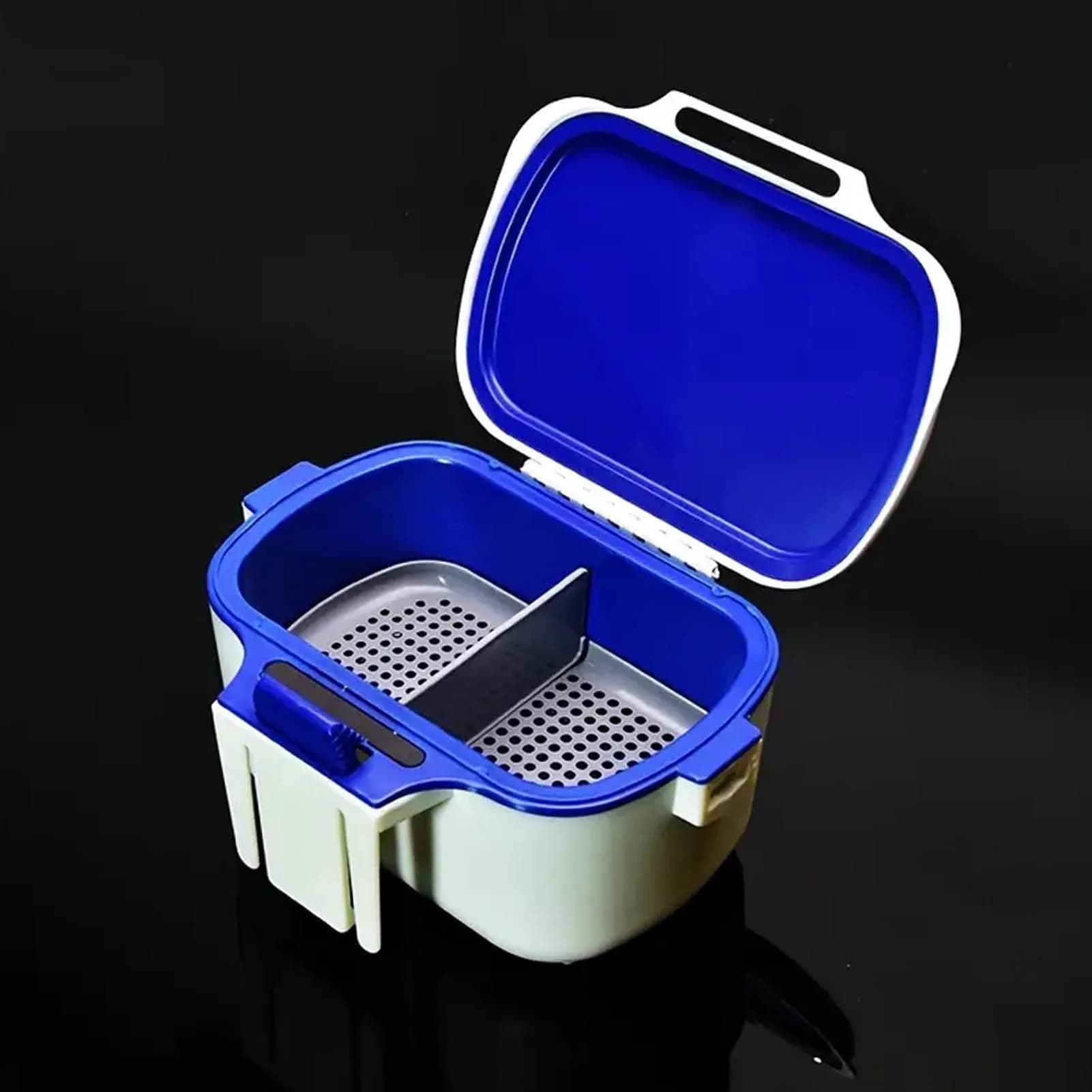 Red worm fishing gear box, isolated multipurpose moisturizing equipment for worms, blood and plastic baits