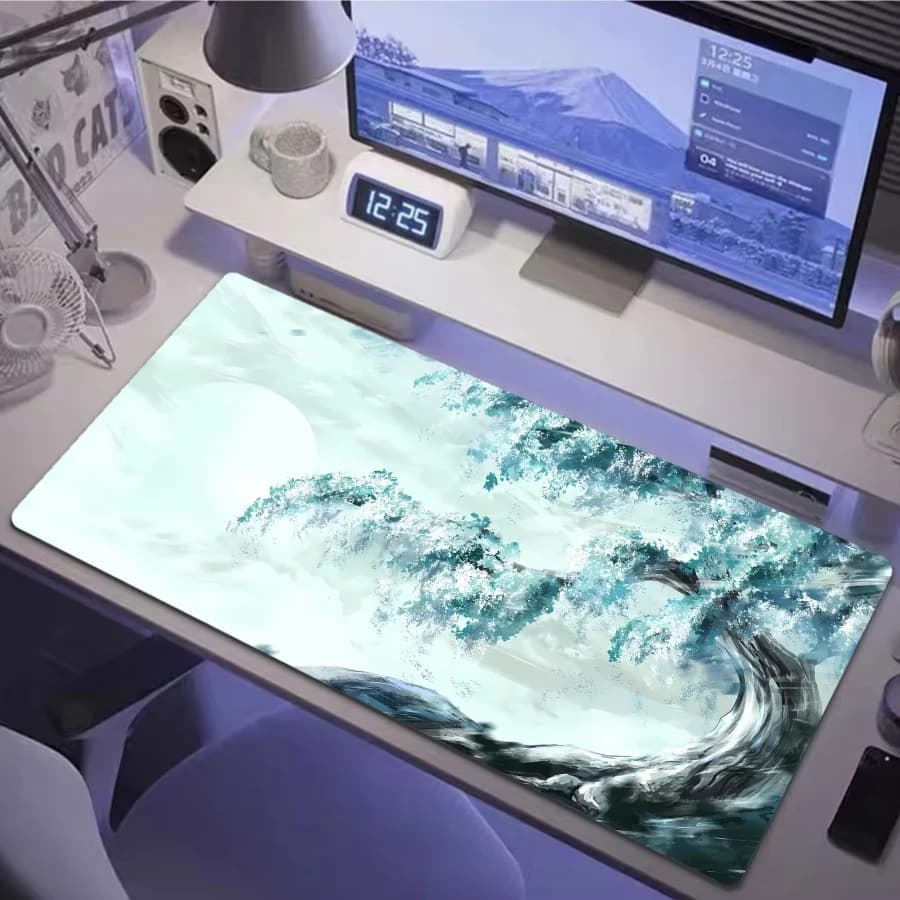 Tappetino per Mouse da Gaming Grande con Design Albero, Bordi Cuciti, Accessori per Tastiera e Mouse