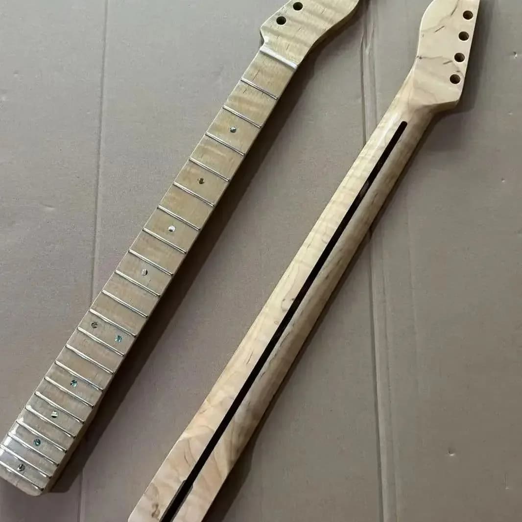 Manico per chitarra stile TL in acero fiammato 25,5" 56 mm Tacco 21 tasti Finitura lucida con Truss Rod a doppia azione Spedizione veloce