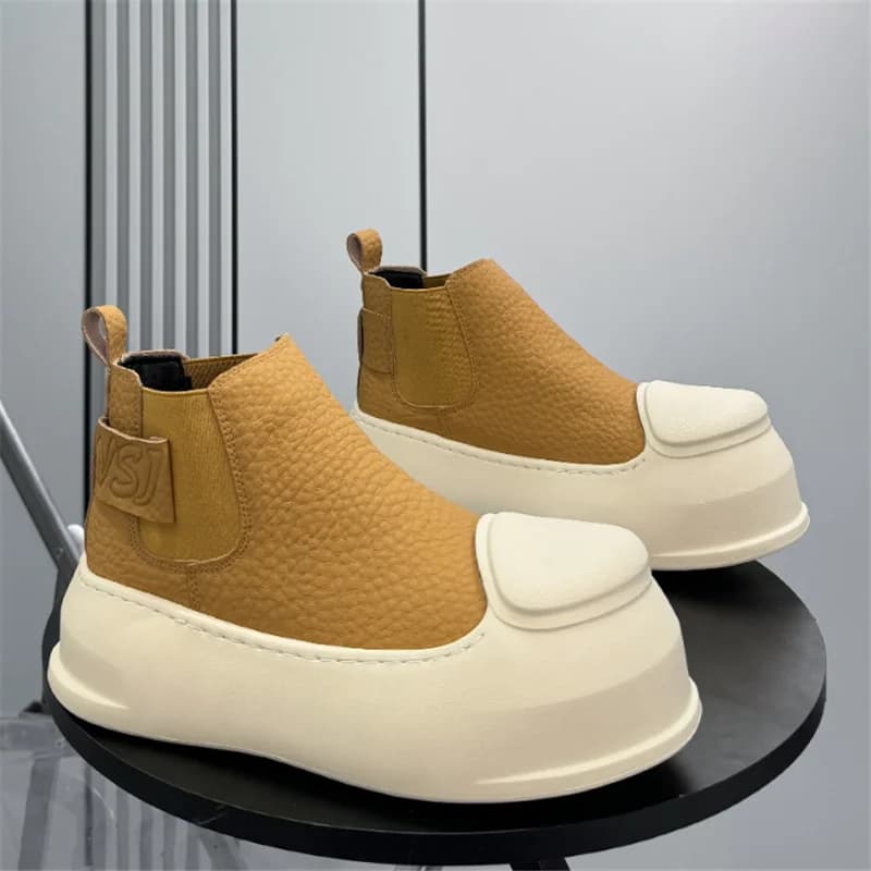 Nuovi Stivaletti da Uomo Neri con Punta Rotonda, Scarpe con Piattaforma, Stile Chelsea di Design Britannico, Tendenza Casual, Scarpe Punk Rock