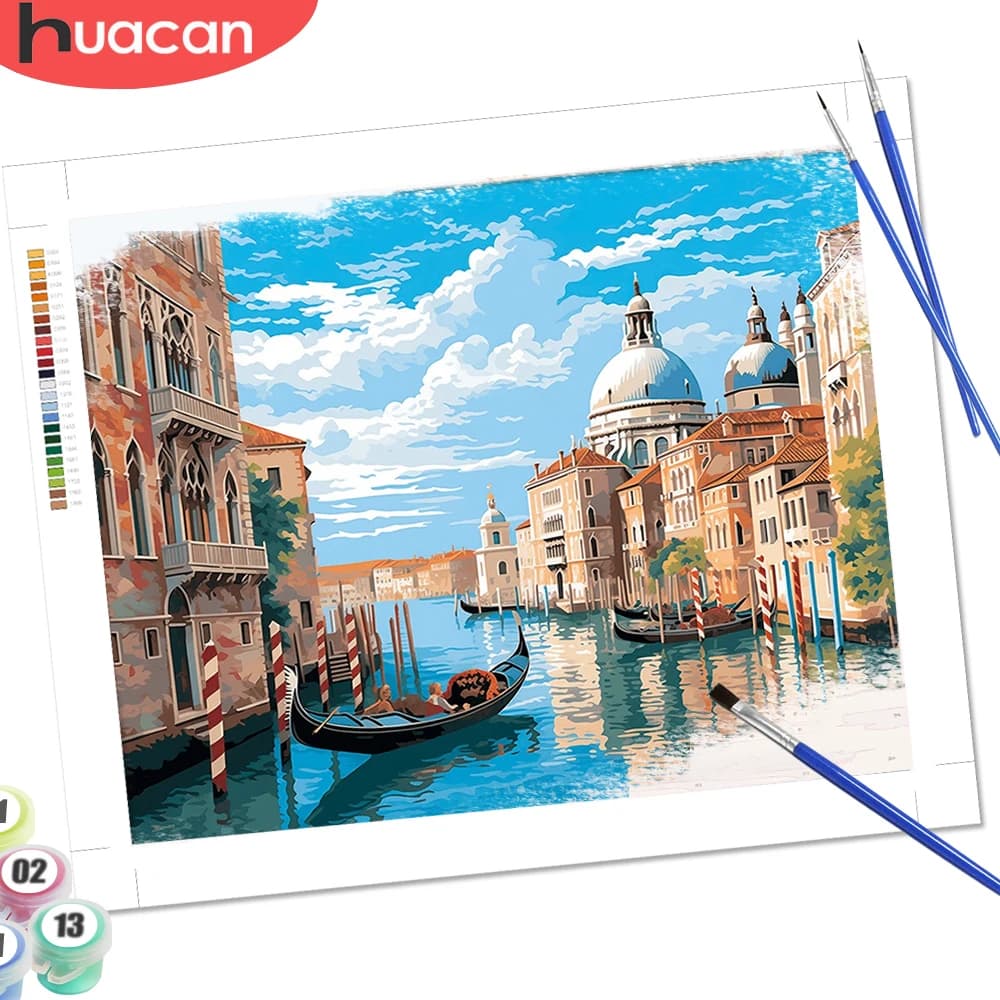 HUACAN Diy Paint By Number Venice City Landscape House Oil Painting On Art Colorful Canvas Sea Home Decoration Gift