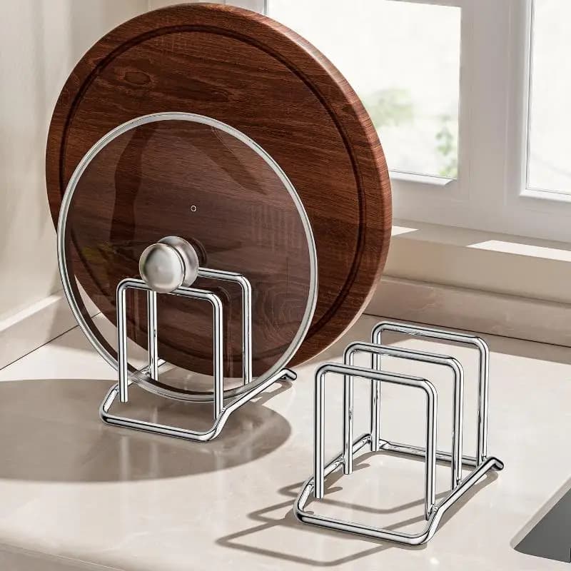 Stainless Steel Pot Lid Rack for Kitchen Countertop Cutting Board Storage Vegetable Board Organizer with Easy Assembly