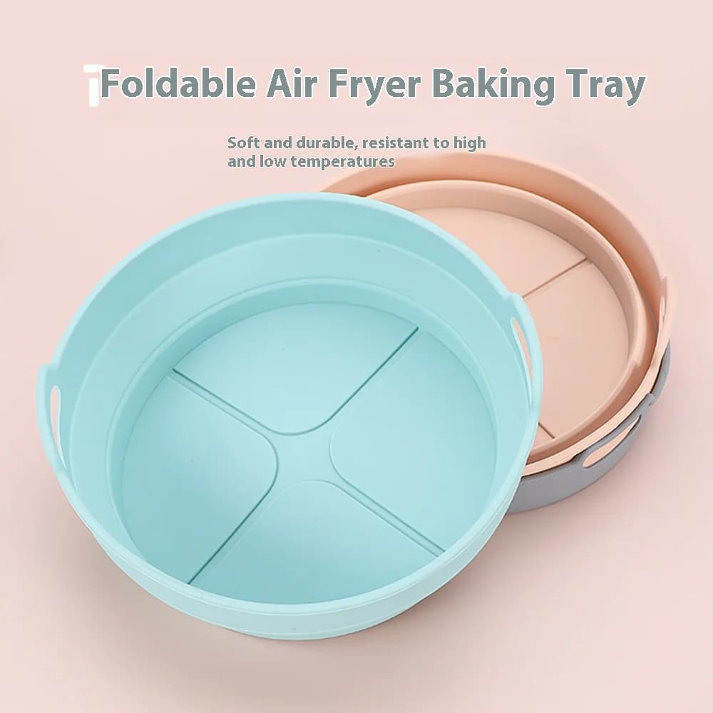 1 piece silicone folding air frying machine, silicone round liner with handle, reusable, suitable for oven, microwave, air fryer