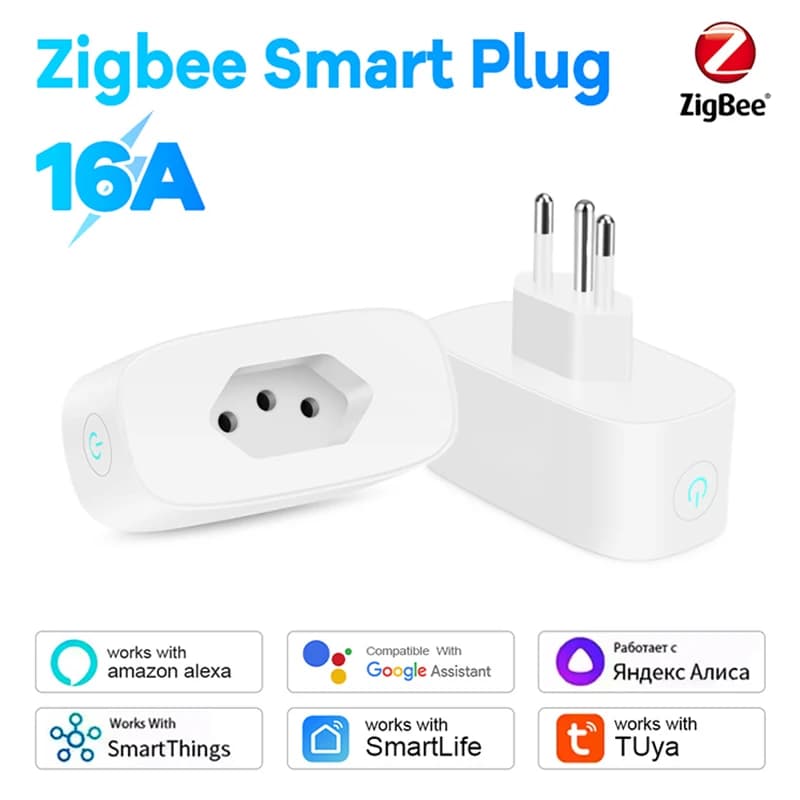 Brazil Standard Smart Plug 16A Zigbee Alexa Google Voice Control Energy Monitor App Group timer Power Supply Memory Wall Floor Grip