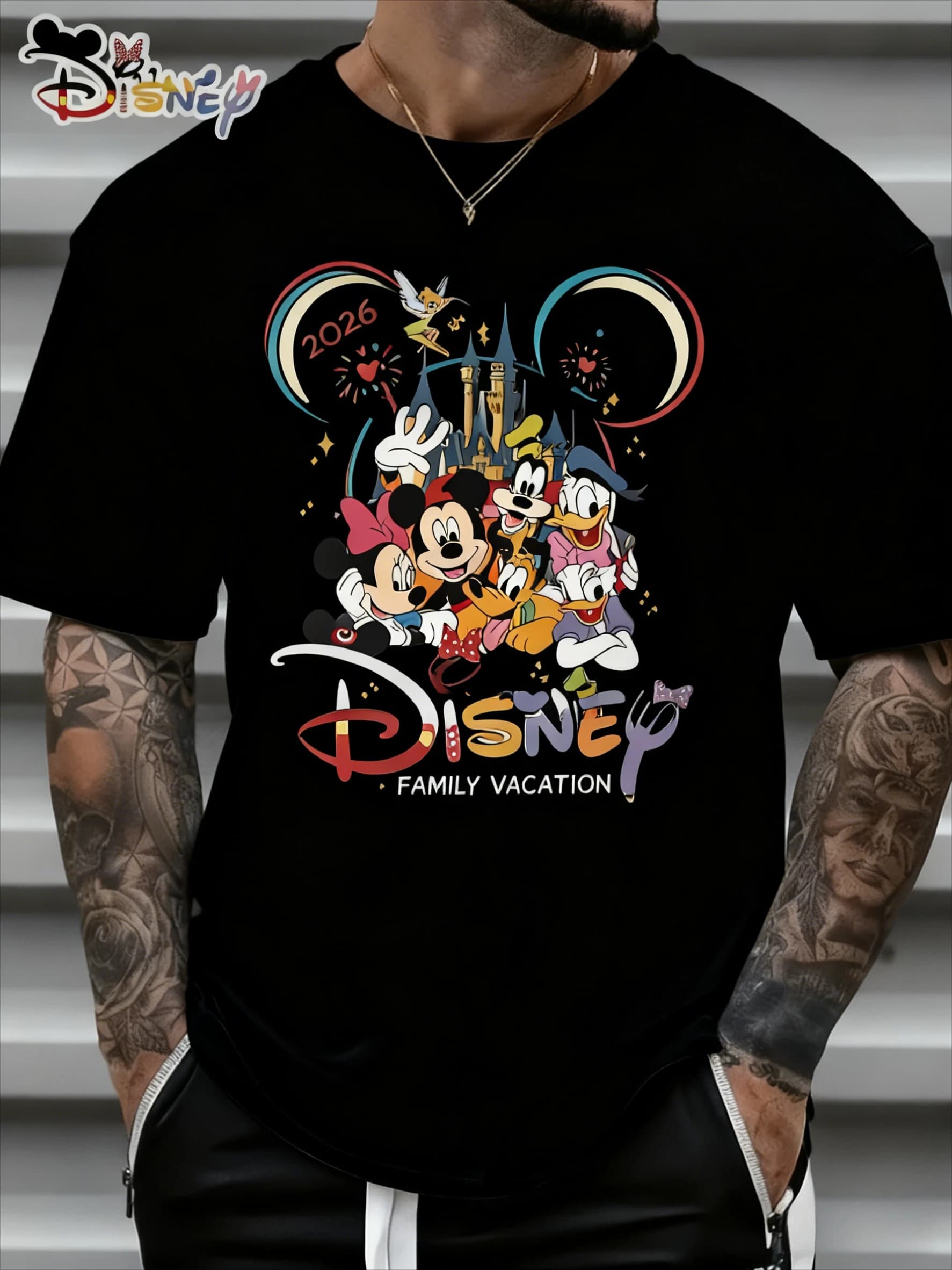 2026 Summer Loose Cotton Graphic Tee, Cute Cartoon Mouse Print Short Sleeve Shirt, Breathable Casual Tops for Family