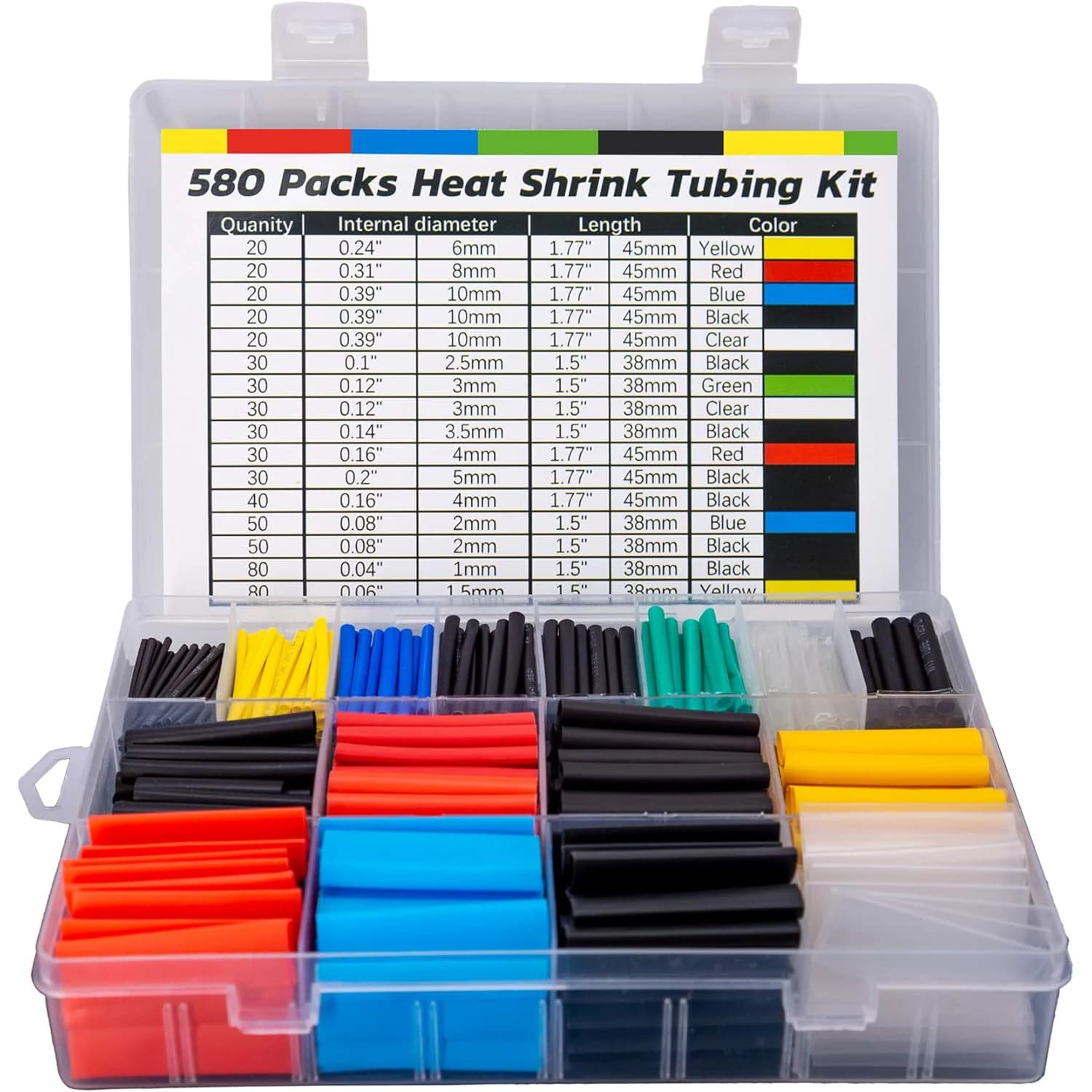 580/560 pcs Heat shrinking pipe kit Material EVA in 6 colors 11 sizes - Ideal for electrical insulation, repairs and cable connections