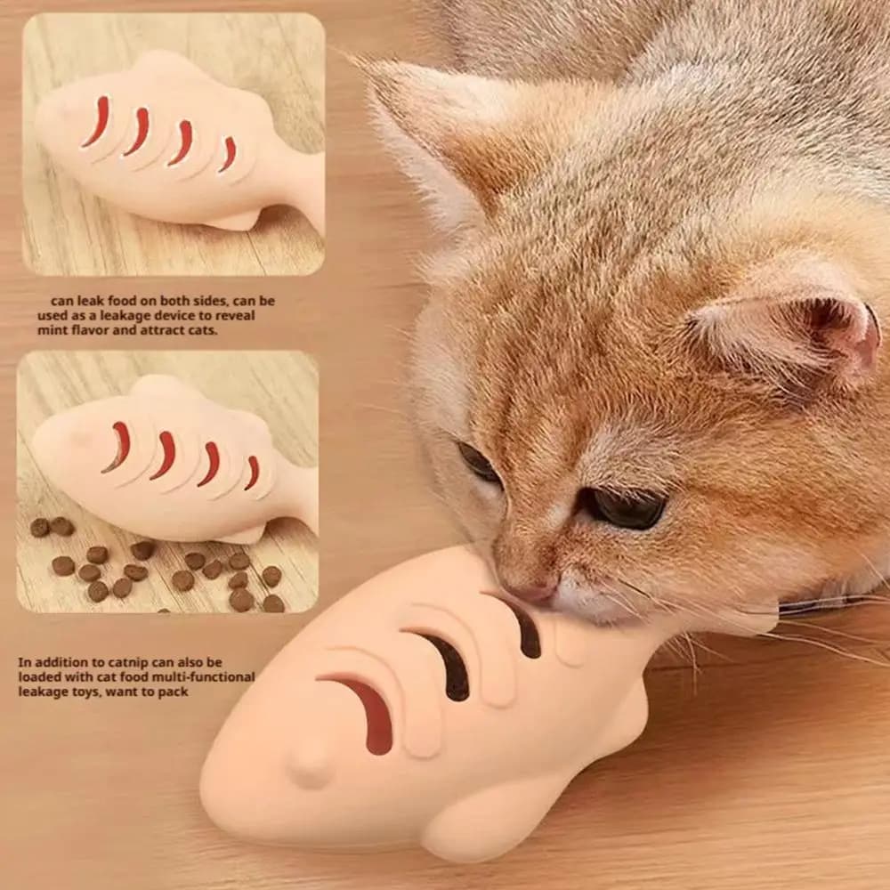 Giocattolo Interattivo per Gatti in Silicone a Forma di Pesce, Dispenser di Snack, per la Pulizia dei Denti, Anti-Noia, Resistente al Morso, per Gattini