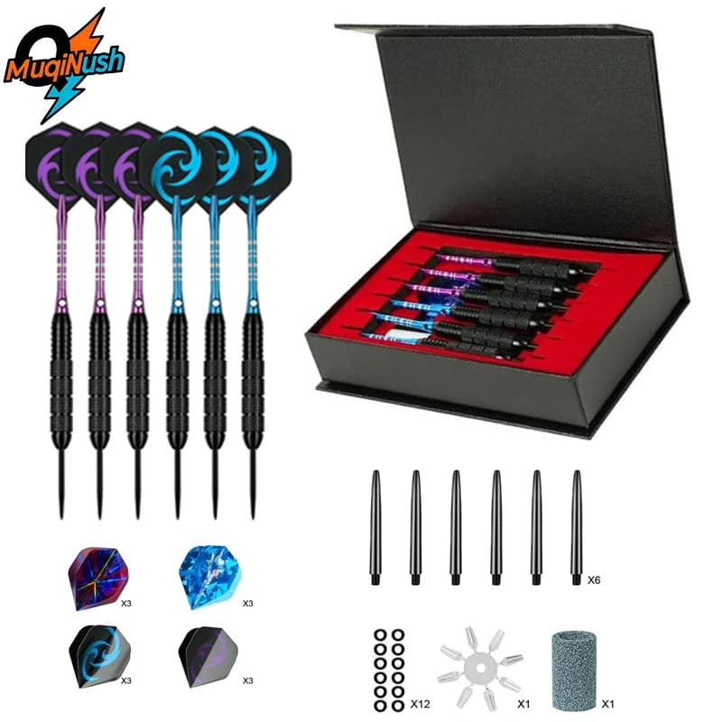 MuqiNush 6 pezzi/set freccette professionali in metallo, freccette con punta in acciaio con asta per freccette antiscivolo, set di freccette con punta in acciaio pratica intrattenimento