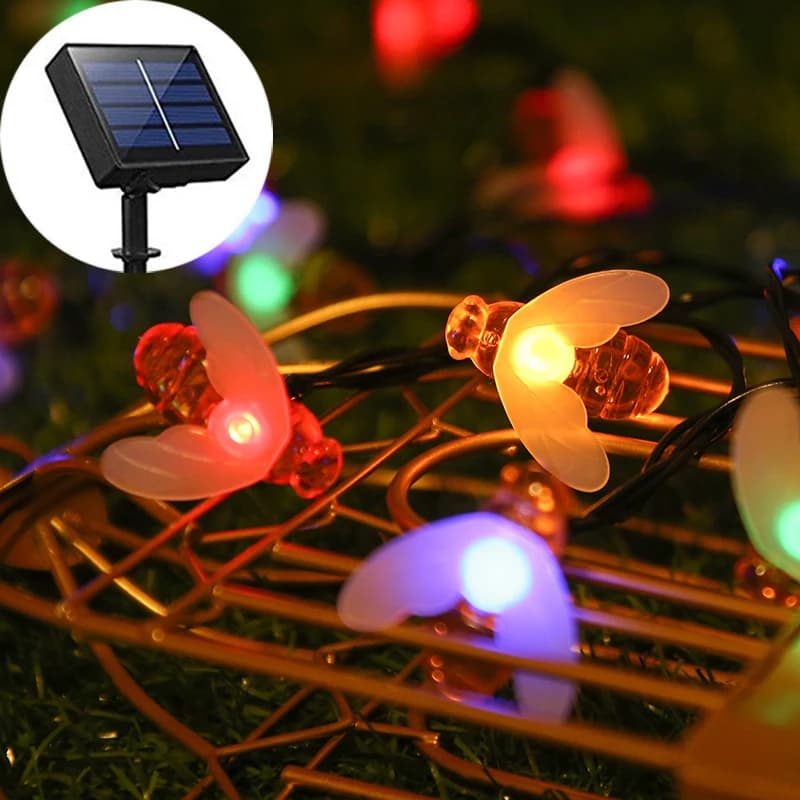 Luci a stringa LED solari a forma di ape da 20/50/100 LED, luci fatate per esterni, giardino, recinzione, patio, matrimoni, ghirlande luminose