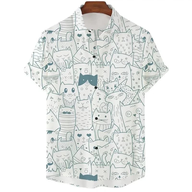 Anime Cartoon Shirt For Men 3d Print Animal Cat Oversized Male Clothing Cute Graphic Casual Short Sleeve Tops Summer Blouse
