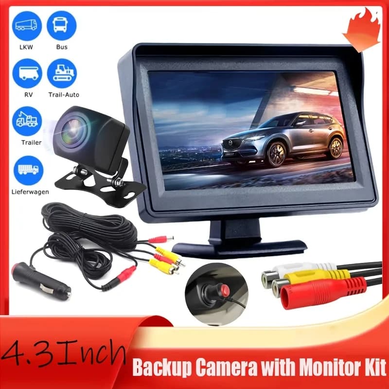 10.92cm HD Monitor Rear View Camera Set Includes a 10.92cm HD Monitor And a License Plate Backup Camera