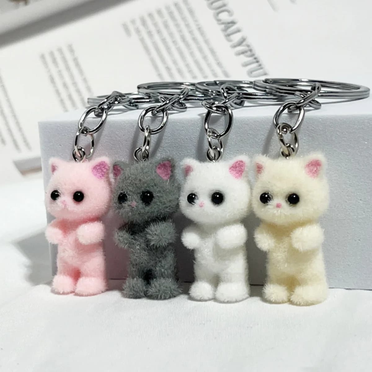 3D Animated Cartoon Keychain Cat Kawaii Animal Keyring Gifts for Women Men Car Keys DIY Jewelry