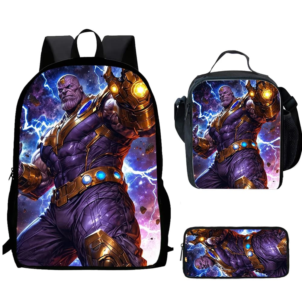 Thanos Cartoon 3 pcs set Child School Backpack with Lunch Bags ,Pencil Bags School Bags for Boys Girls Best Gift