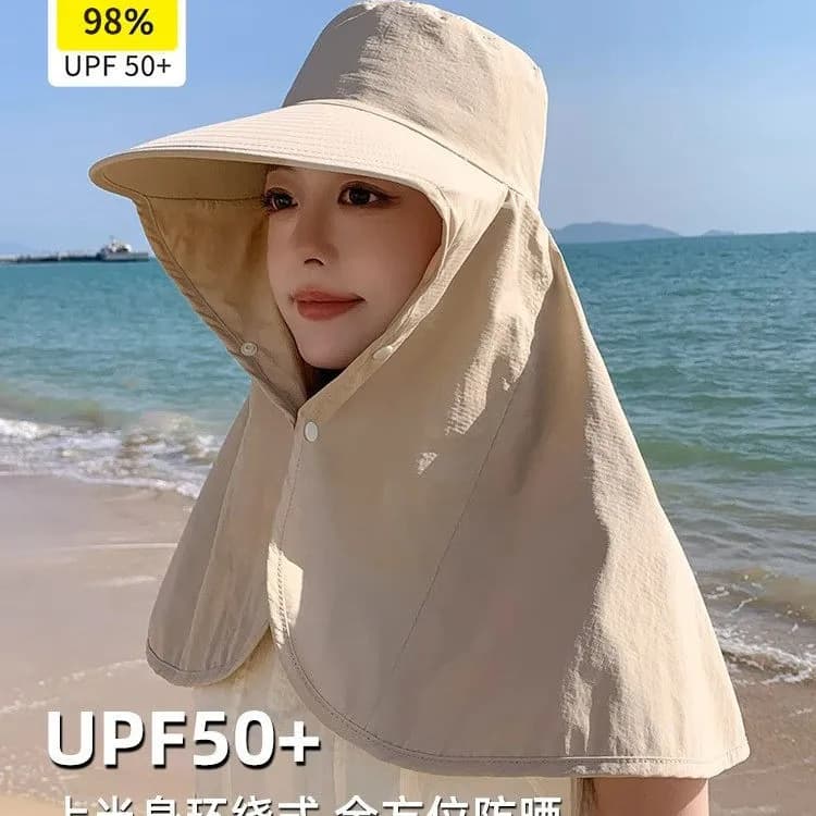 Cappello Estivo da Donna a Tesa Larga con Protezione Integrata per Collo e Spalle, Cappello Parasole Universale a Copertura Totale per la Stagione Primaverile