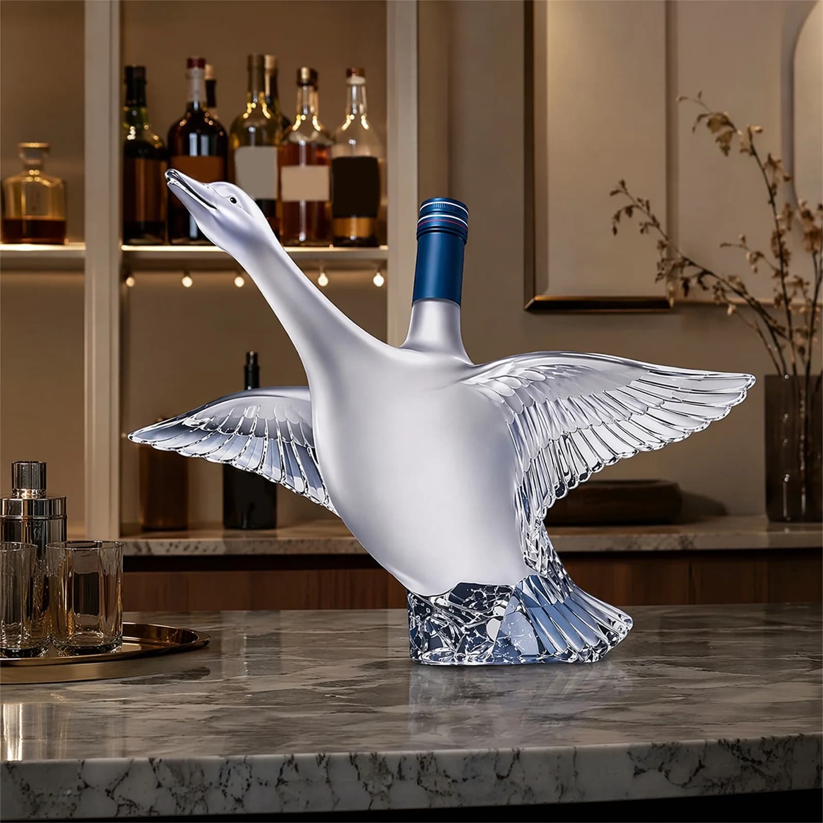 350ml Goose Glass Whiskey Decanter with Stopper Art Vodka Wine Dispenser Creative Clear Wine Whiskey Vodka Bottle for Home Bar