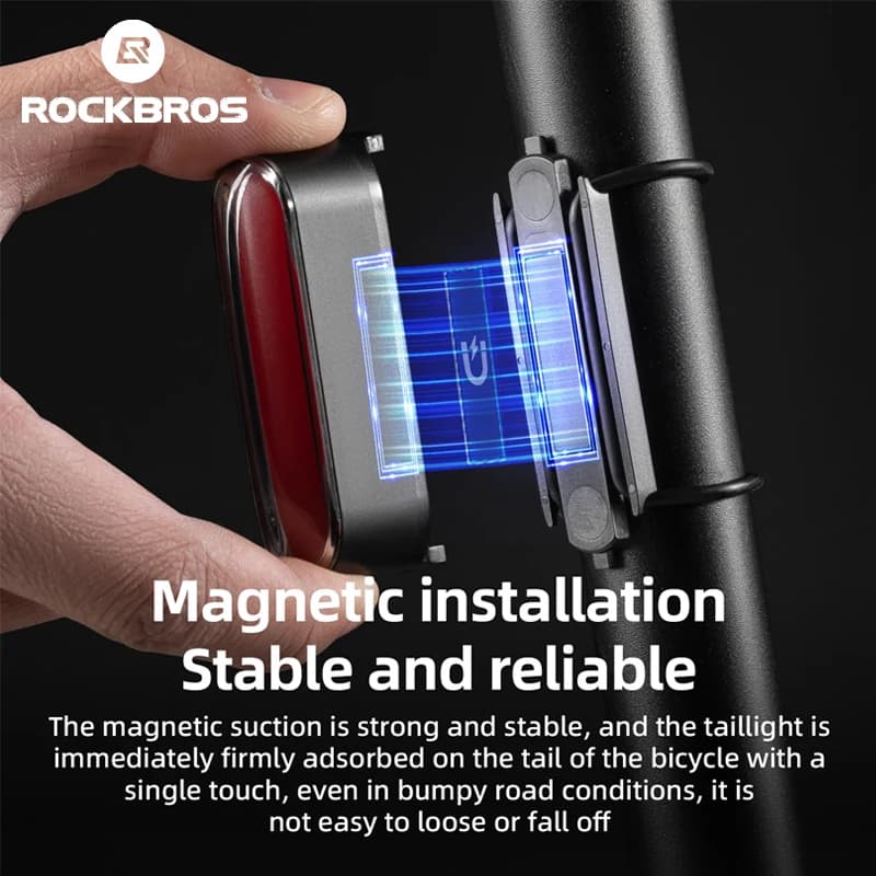 ROCKBROS Smart Start-Stop Bike Tail Light Magnetic Taillight 7 Modes LED Bicycle Night Riding Gear Intelligent Brake Sensor