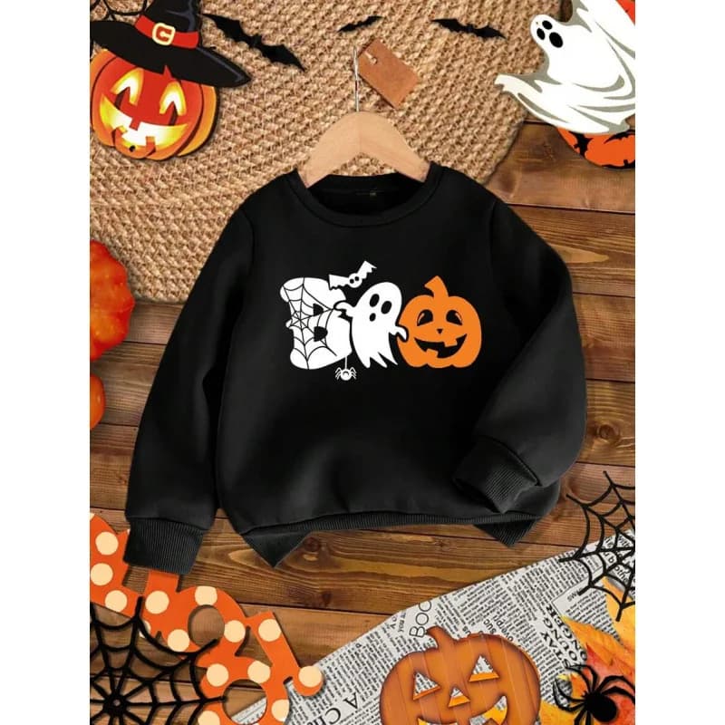 Halloween Pumpkin Print Long Sleeve Sweatshirt Comfortable Unisex Crew Neck Pullover Hoodie for Autumn Winter Fashion Streetwear