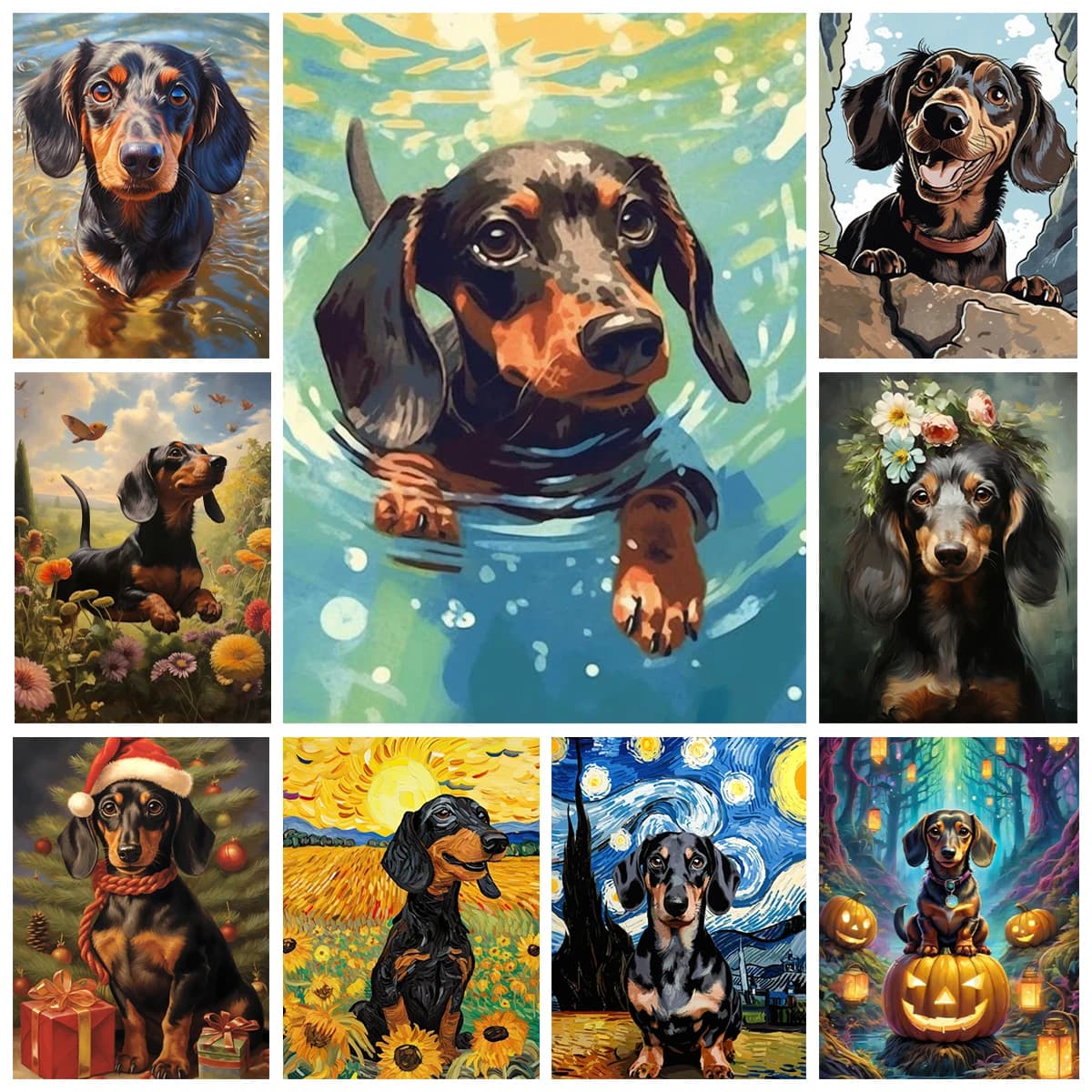 Dachshund DIY Digital Oil Painting Colorful Handmade Painting Animal Art Home Wall Decoration Simple Craft