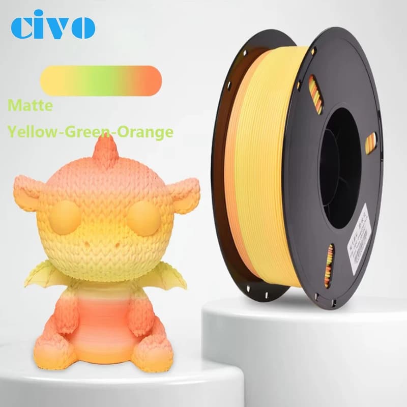 Filamento PLA Opaco Sfumato Giallo-Verde-Arancione 1.75mm 1KG Alta Precisione Senza Deformazioni Consumabili Universali per Stampanti 3D