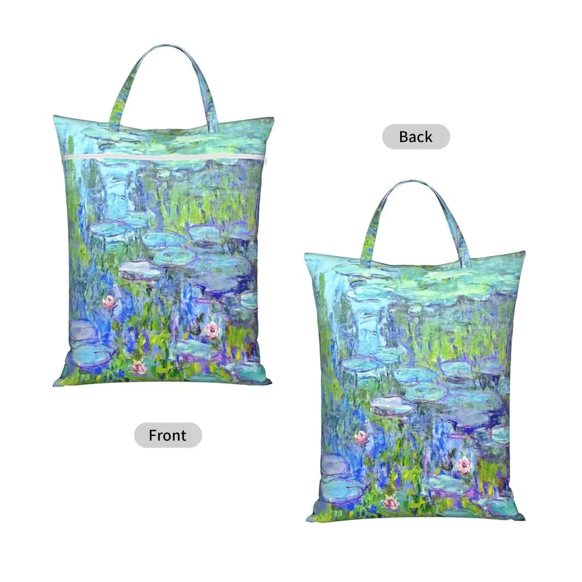 Female Long Water Lilies Claude Monet Travel Laundry Bag Waterproof Reusable Dirty Clothes Pouch Gym Vacation Washing Basket