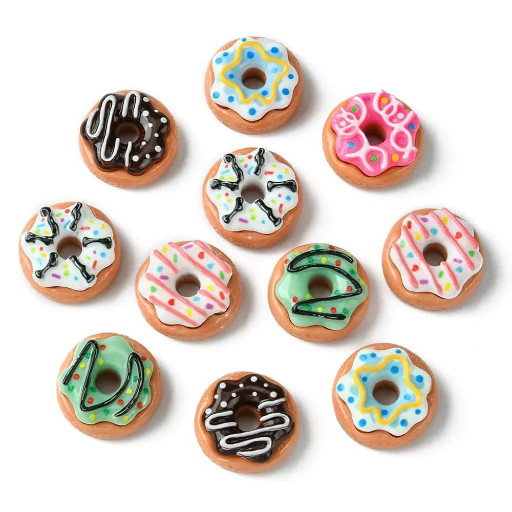 6/12 pezzi miniature di ciambelle in resina mista, ornamenti con ciondoli flatback per progetti artigianali fai da te, decorazioni per la casa