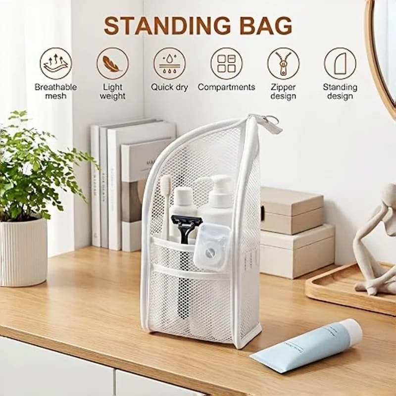 1pcs Self-supporting washing storage bag net cloth cosmetic bag travel portable waterproof toothbrush toothpaste storage bag