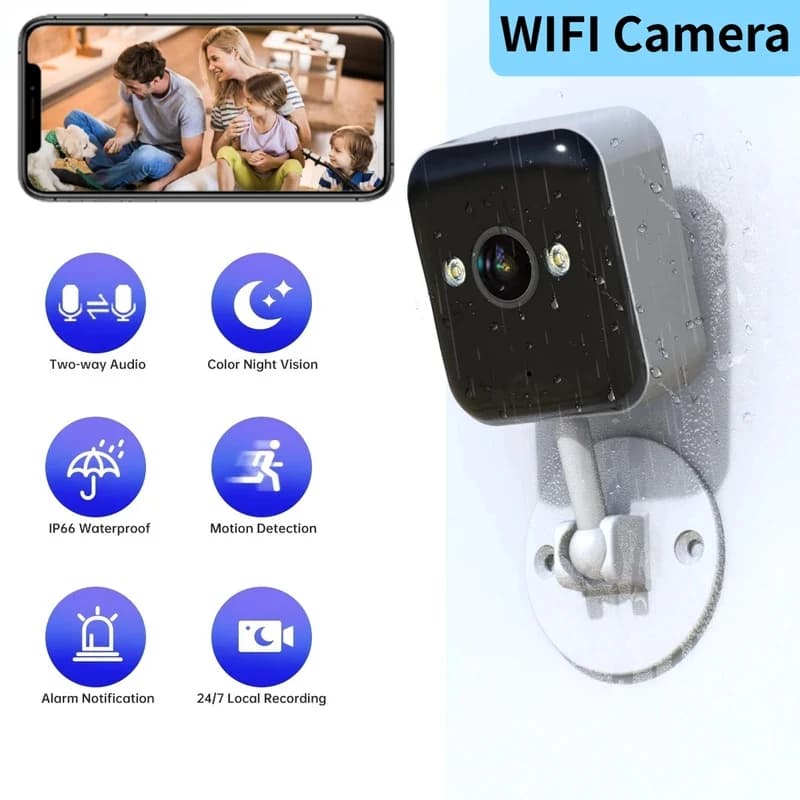 Telecamera IP WiFi HD 1080P, Videocamera di Sorveglianza Esterna con Zoom Digitale, Visione Notturna a Colori, Mini Telecamera di Sicurezza, Monitor per Bambini