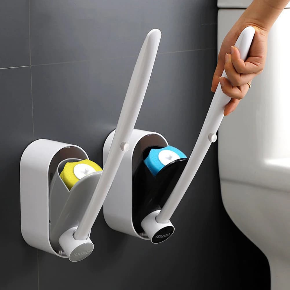 Set di spazzole monouso da parete per WC con 8 testine in spugna, spazzola morbida per la pulizia del WC, pratico kit per la pulizia del bagno, adatto anche per lavelli e vetri.