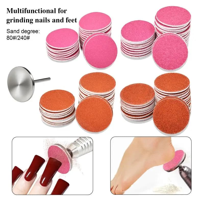 Dischi di carta per levigatura autoadesiva sostituibile da 100 pezzi con cuscinetto per unghie in metallo per riparazione manicure e pedicure