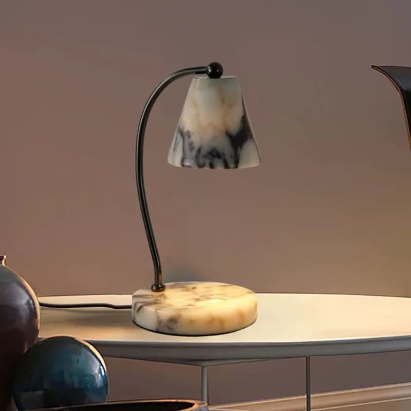 Lampada da tavolo in marmo naturale Lampadina Gu10 in metallo nero per lampada da scrivania per atmosfera da camera da letto dell'hotel Spina di adattamento UE USA AU