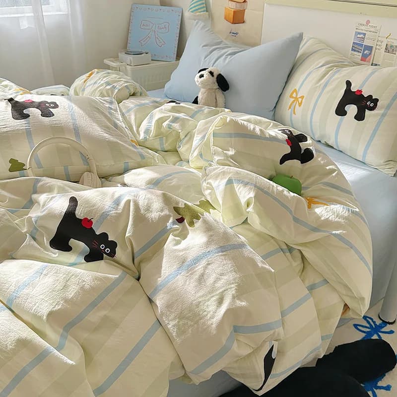 Set di Biancheria da Letto Coreana per Ragazze, Lenzuola Morbide, Copripiumino, Federe, Set Completo in Poliestere per Letto Singolo, Matrimoniale e Queen Size