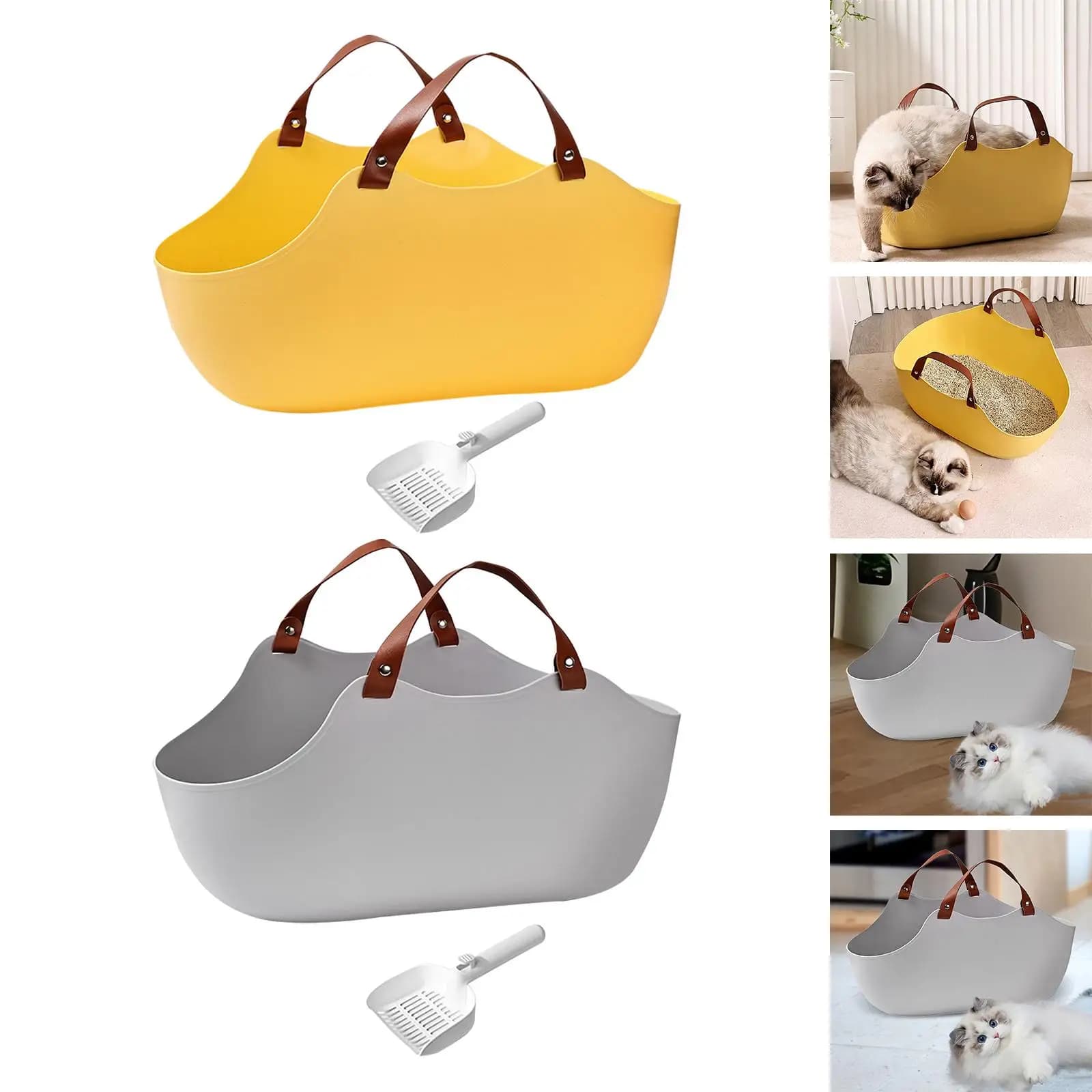 Contenitore per lettiera per gatti Lettiera per gatti Lettiera per gatti su un lato alto Vassoio per lettiera per animali domestici con parte superiore aperta Toilette profonda per tutti i tipi di lettiera per gatti