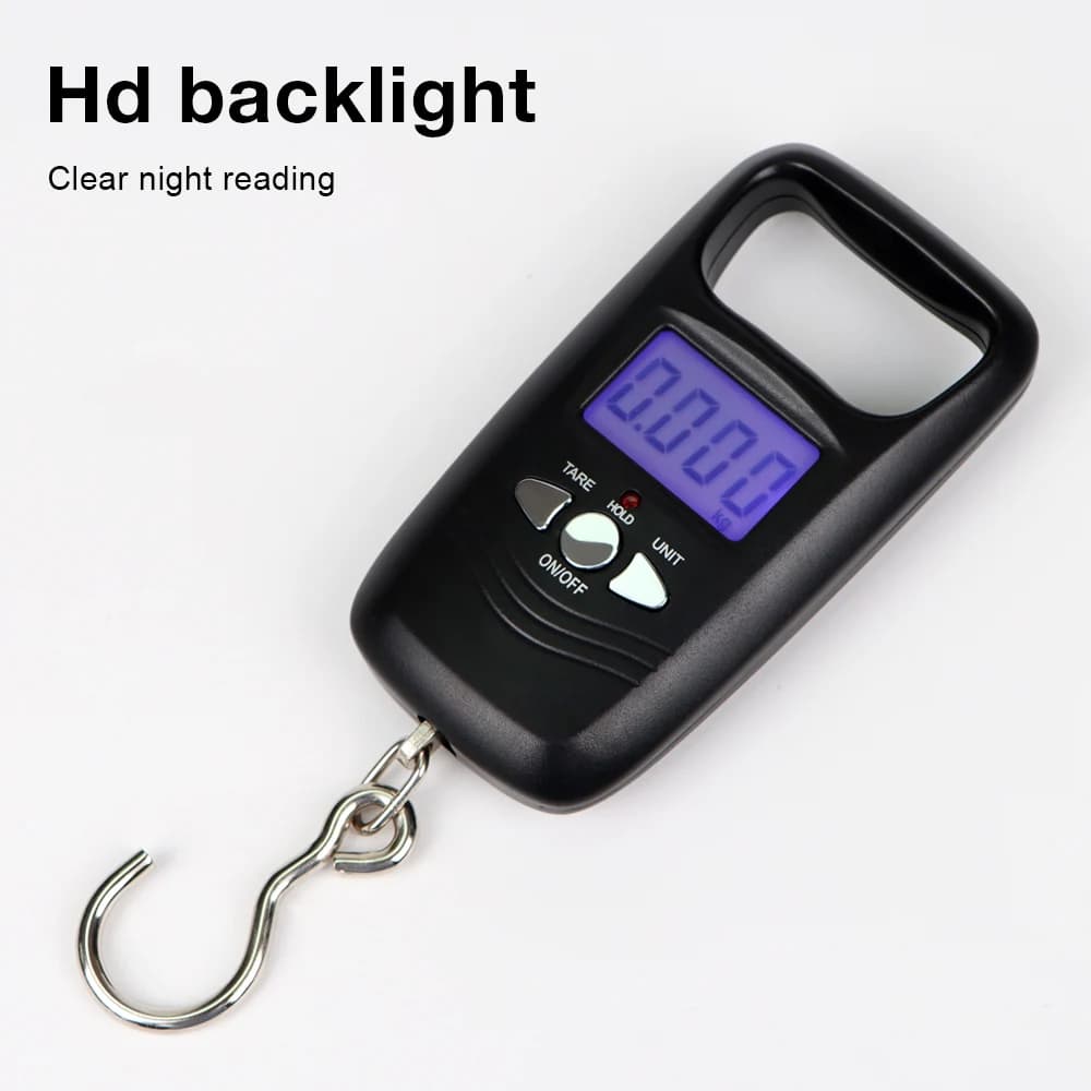 50KG 5G Bilancia elettronica portatile Mini bilancia sospesa Retroilluminazione LCD Bilancia tascabile digitale Bagagli Ponderazione Gancio da pesca Bilancia