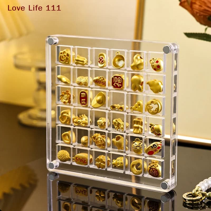 New 36/64/100 Grids Small Gold Bean Storage Box Acrylic Gold Transfer Pendant Compartment Collection Box Antioxidant Display Box