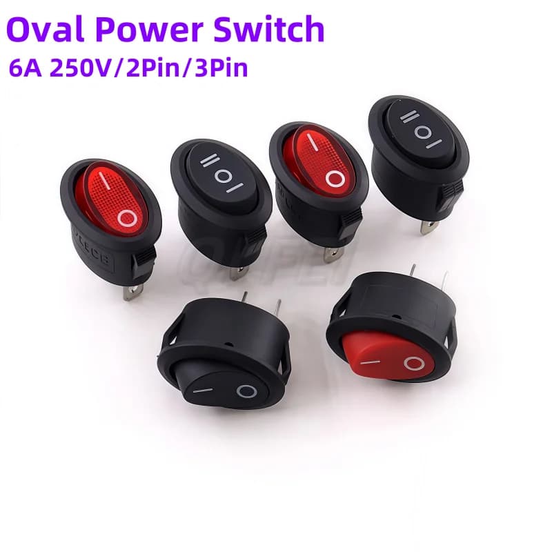 10 Pieces Oval KCD7 16x25mm 6A 250V Red Black 2 Pin ON/OFF 3 Pin ON-OFF-ON for Electric kettle