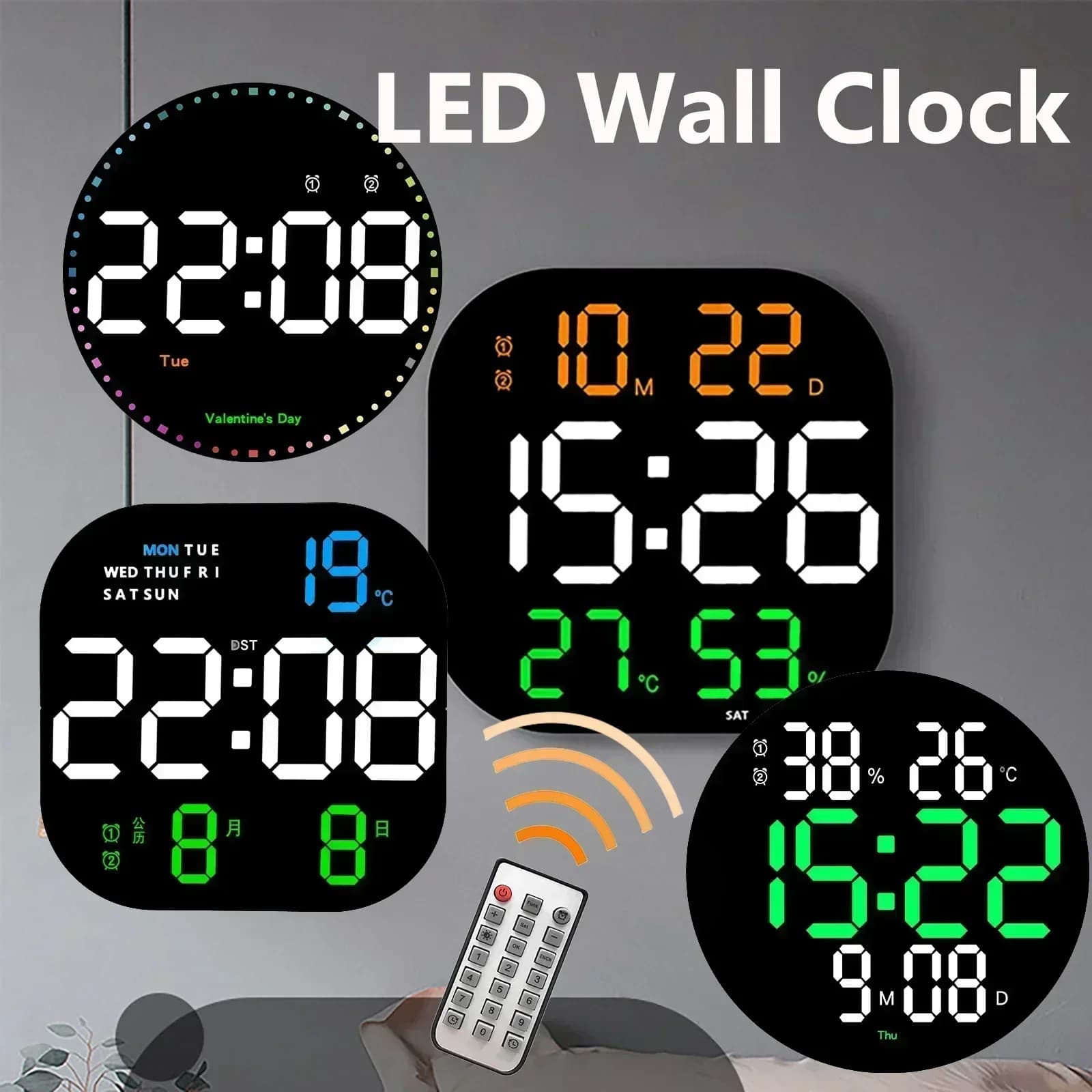 Orologio da parete digitale a LED grande schermo temperatura data Day Display orologio elettronico a LED con telecomando decorazione soggiorno