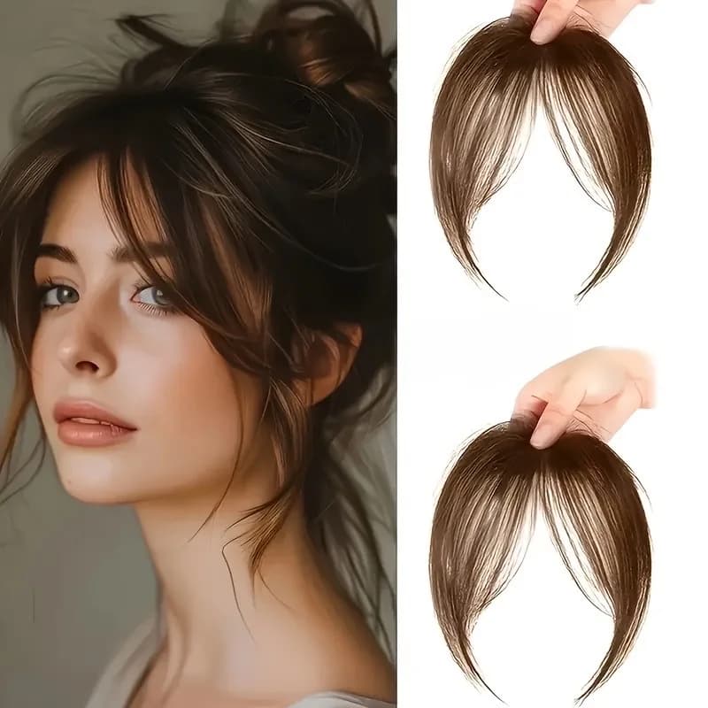 1 pack of bang hairpiece for women, natural top of the head, frontal area, synthetic hair, angular air-curled bangs.