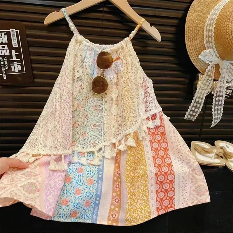 Bear Leader Summer Girls Sweet Dress Nappa Patchwork Stampa Loopholes Abito da principessa casual Abbigliamento per bambini alla moda
