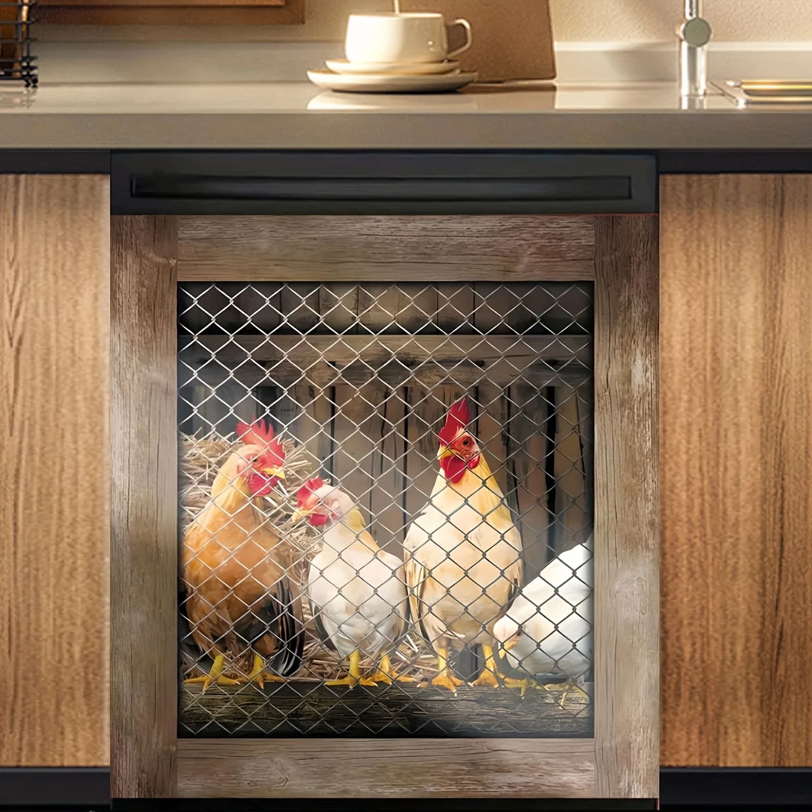 Piastrelle Decorative 2D per Porta Lavastoviglie FIat, Motivi con Galli, Piastrelle per Porta Lavastoviglie da Cucina, Decorazioni per Cucina Domestica