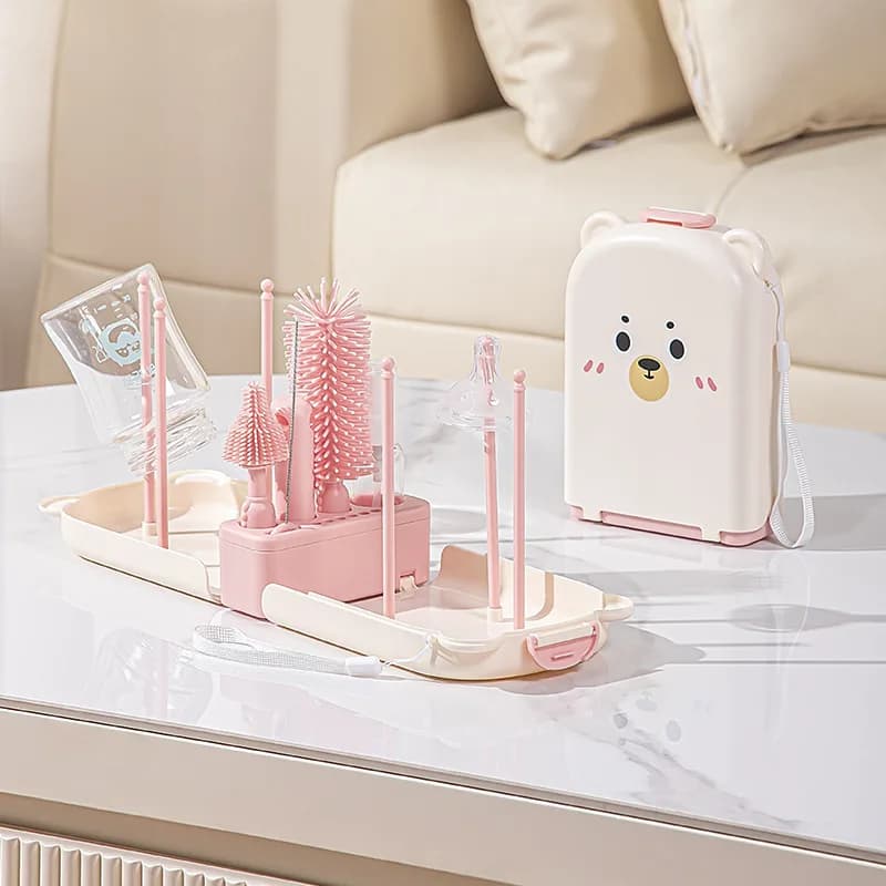 Baby Bottle Drying Rack Portable Cleaning Dryer Bottle Brushes Drainer Storage Holder for Feeding Bottles Accessories Drain Tray