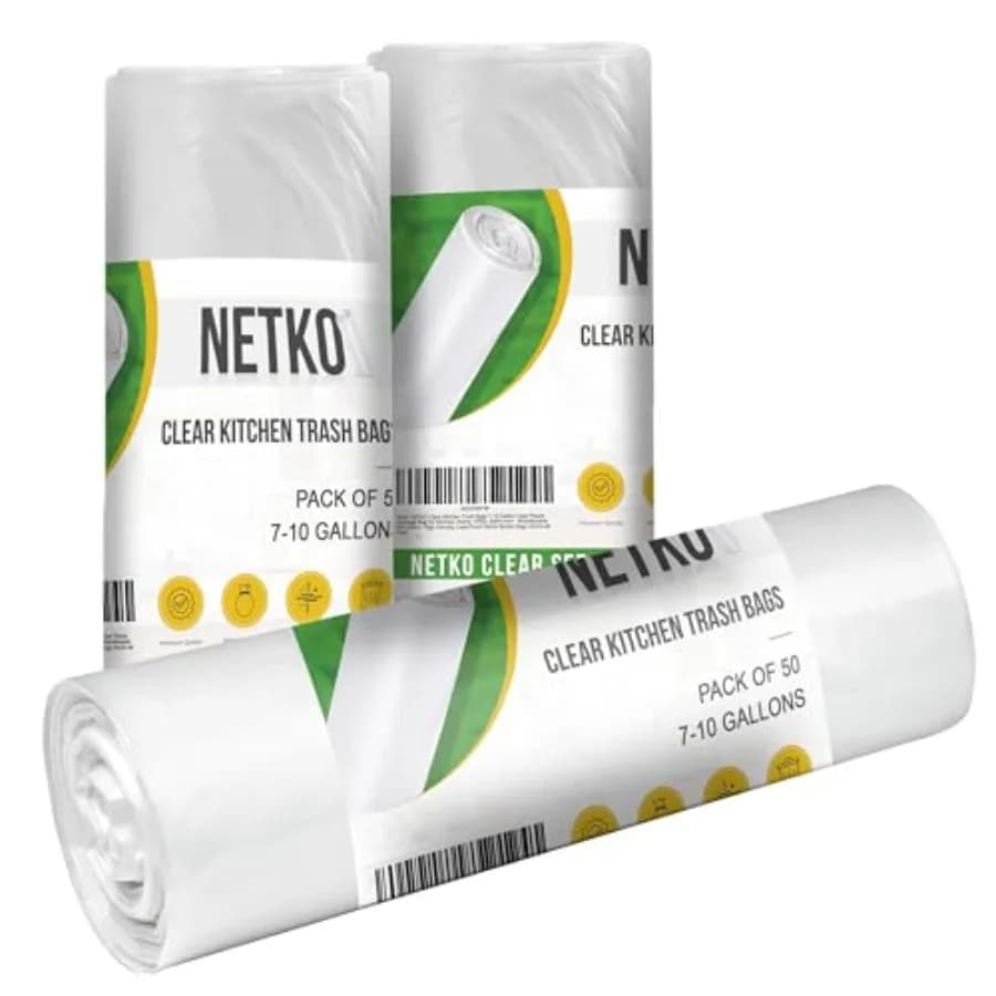 Clear Kitchen Trash Bags 7-10 Gallon Clear Plastic Garbage Bag for Kitchen, Home, Office, Bathroom - Wastebasket Bin Liners - H