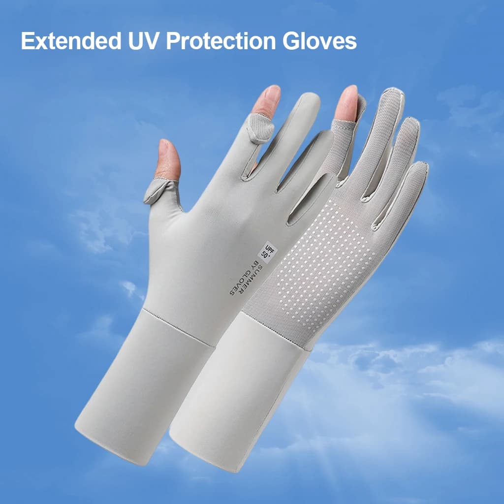 Cycling Women Gloves Ice Silk UV Protection Driving Long Cuff Touch Screen Flip Top Breathable Cooling Anti-Slip Stretch Gloves