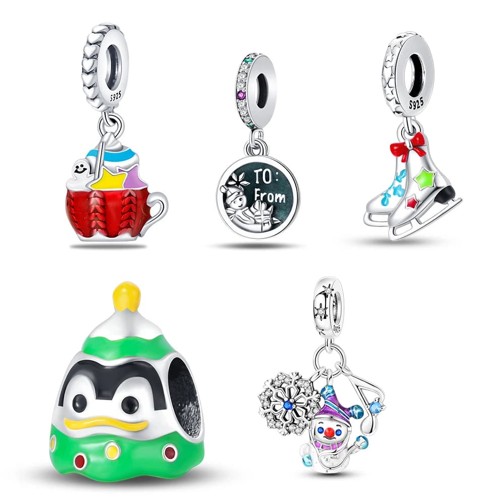 Ciondoli romantici invernali in argento 925 placcati adatti per braccialetti con ciondoli originali 925, regali di gioielli per le donne