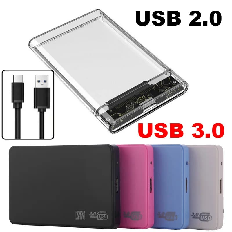 Custodia per HDD USB 3.0/2.0 Custodia per disco rigido SSD SATA seriale da 2,5 pollici Custodia per HDD esterna trasparente per computer portatile del telefono cellulare